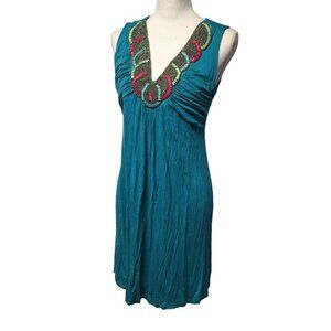 Boston Proper Beaded Dress Y2K Millennial‎ Teal Green Sleeveless Womens Medium